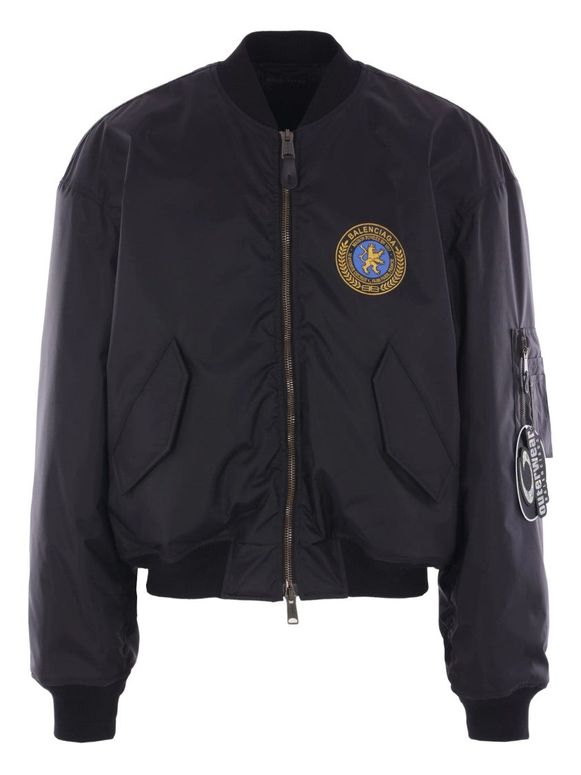 Balenciaga Black Bomber Cropped Padded Polyester Jacket