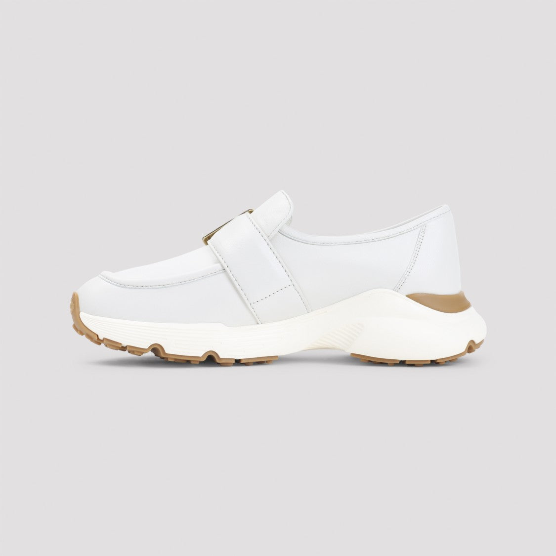 Tod's Chunky White Leather Sneakers With Distinctive Buckle Strap