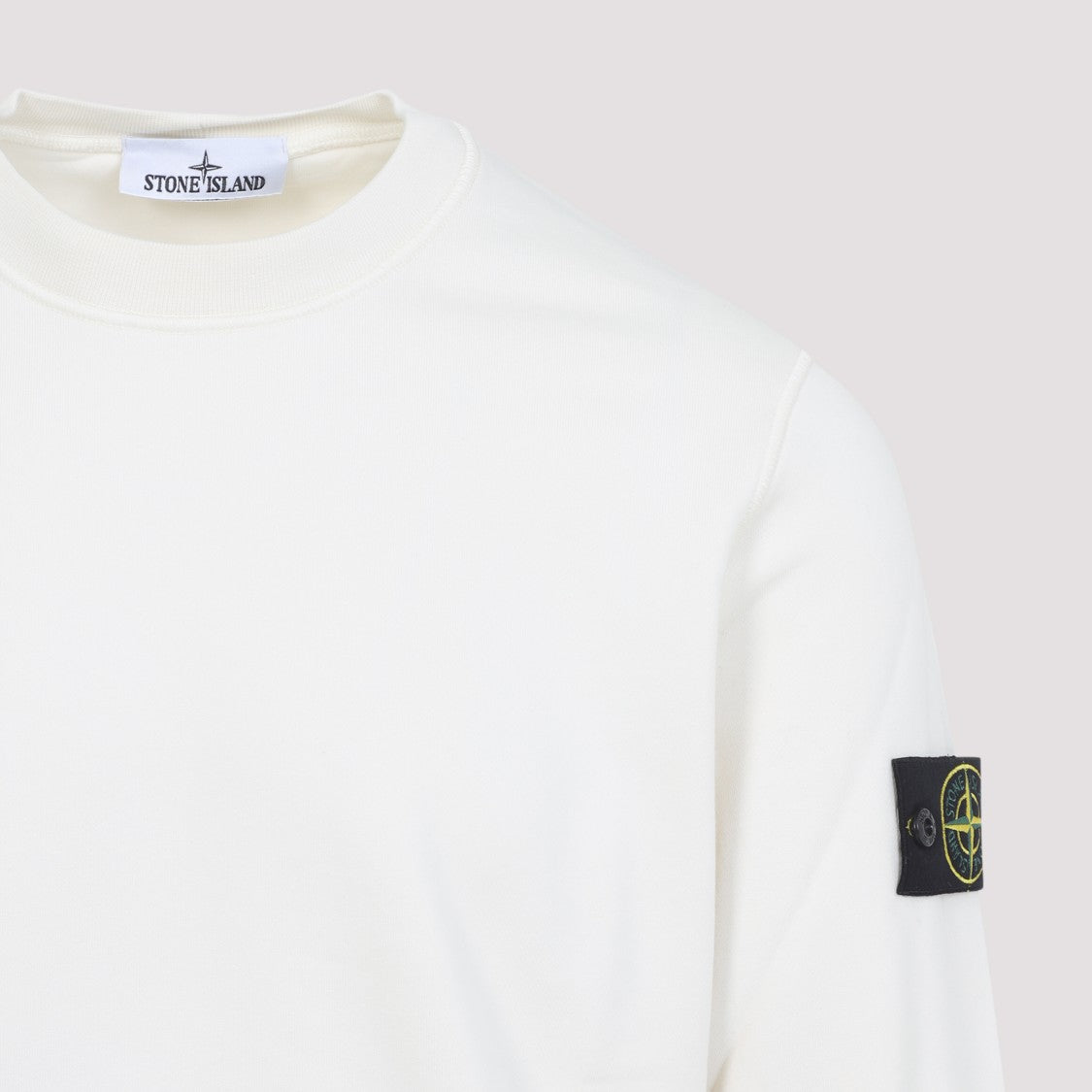 Stone Island Ivory Cotton Fleece Sweatshirt With Branded Patch