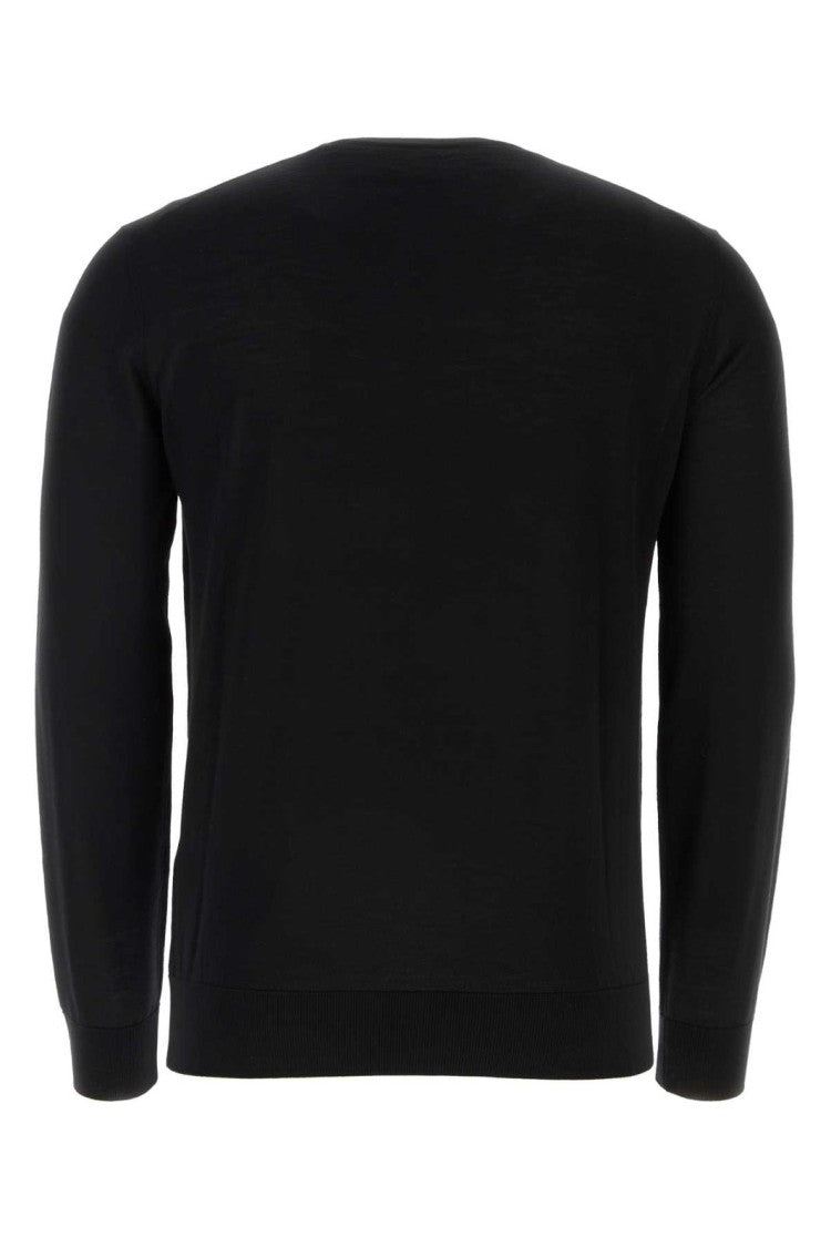 Giorgio Armani Black Knit Sweater With Ribbed Cuffs And Relaxed Fit