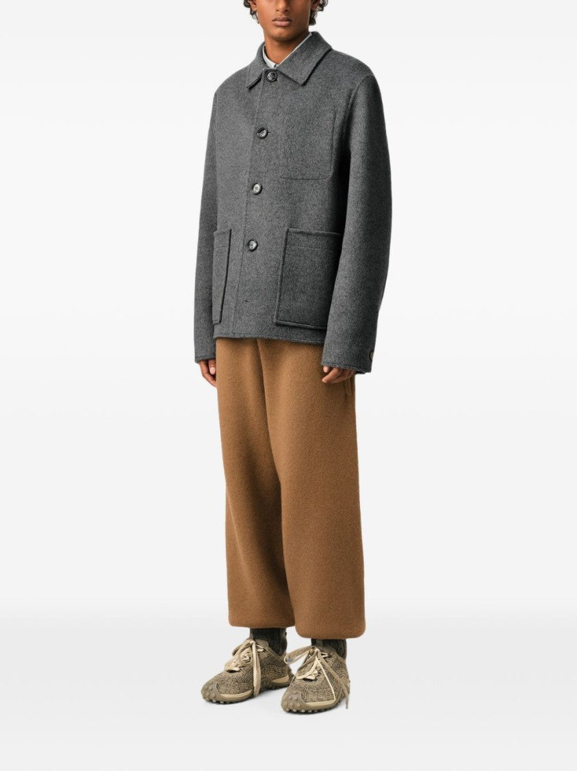 Ami Paris Boxy Cropped Jacket With Classic Collar