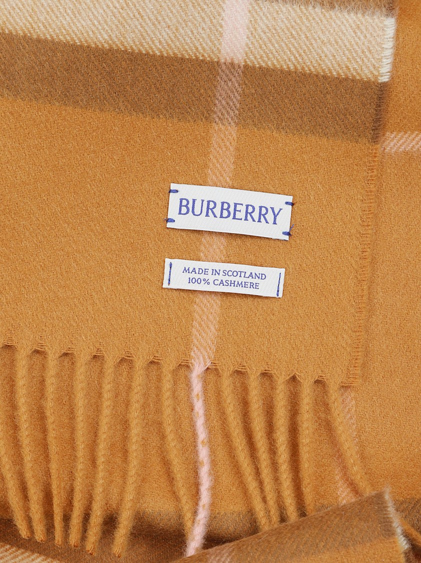 Burberry Orange Rectangular Cashmere Scarf With Fringed Edges