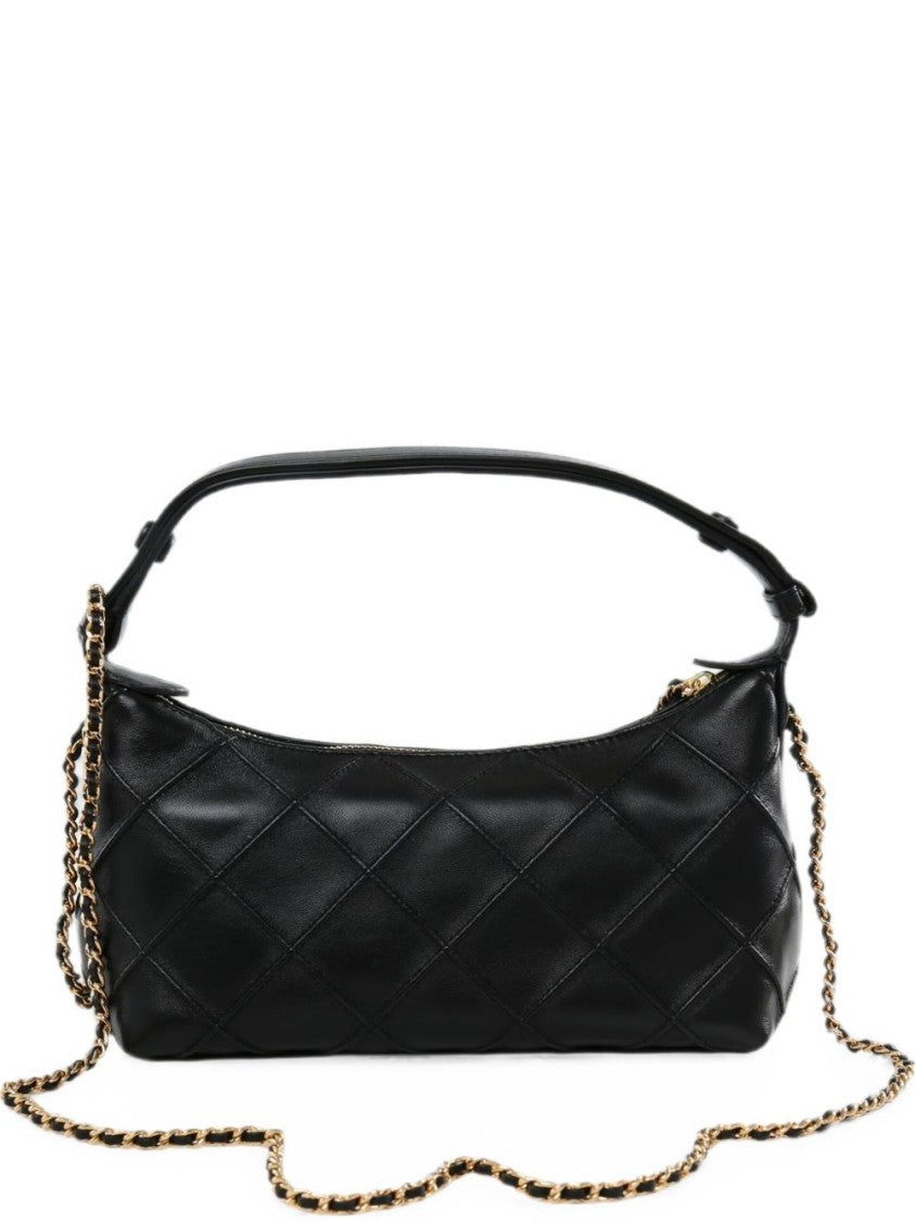 Tory Burch Quilted Black Lambskin Leather Shoulder Bag