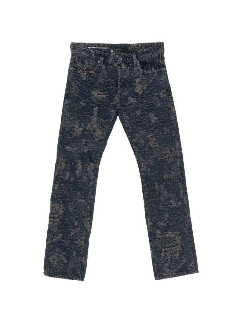 Diesel Textured Distressed Denim Jeans With Silk-Nylon Blend