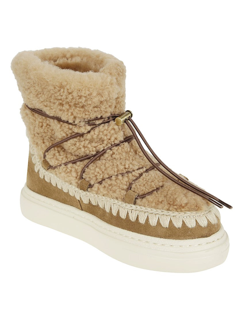 Mou Plush Shearling Ankle Boots With Lace-Up Design