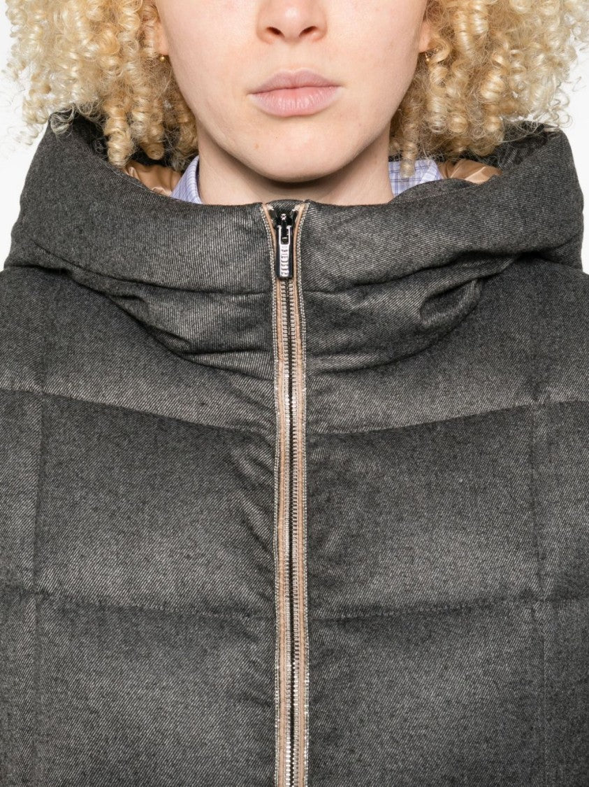 Peserico Mid-Length Gray Padded Jacket With Hood