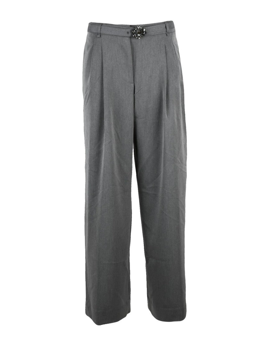 Liu Jo Grey Pleated High-Waisted Viscose-Blend Palazzo Pants