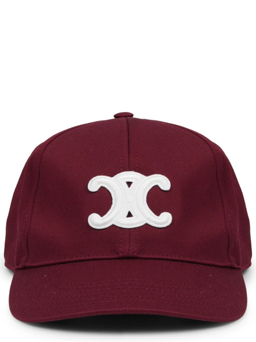 Celine Burgundy Structured Logo Cotton Baseball Cap