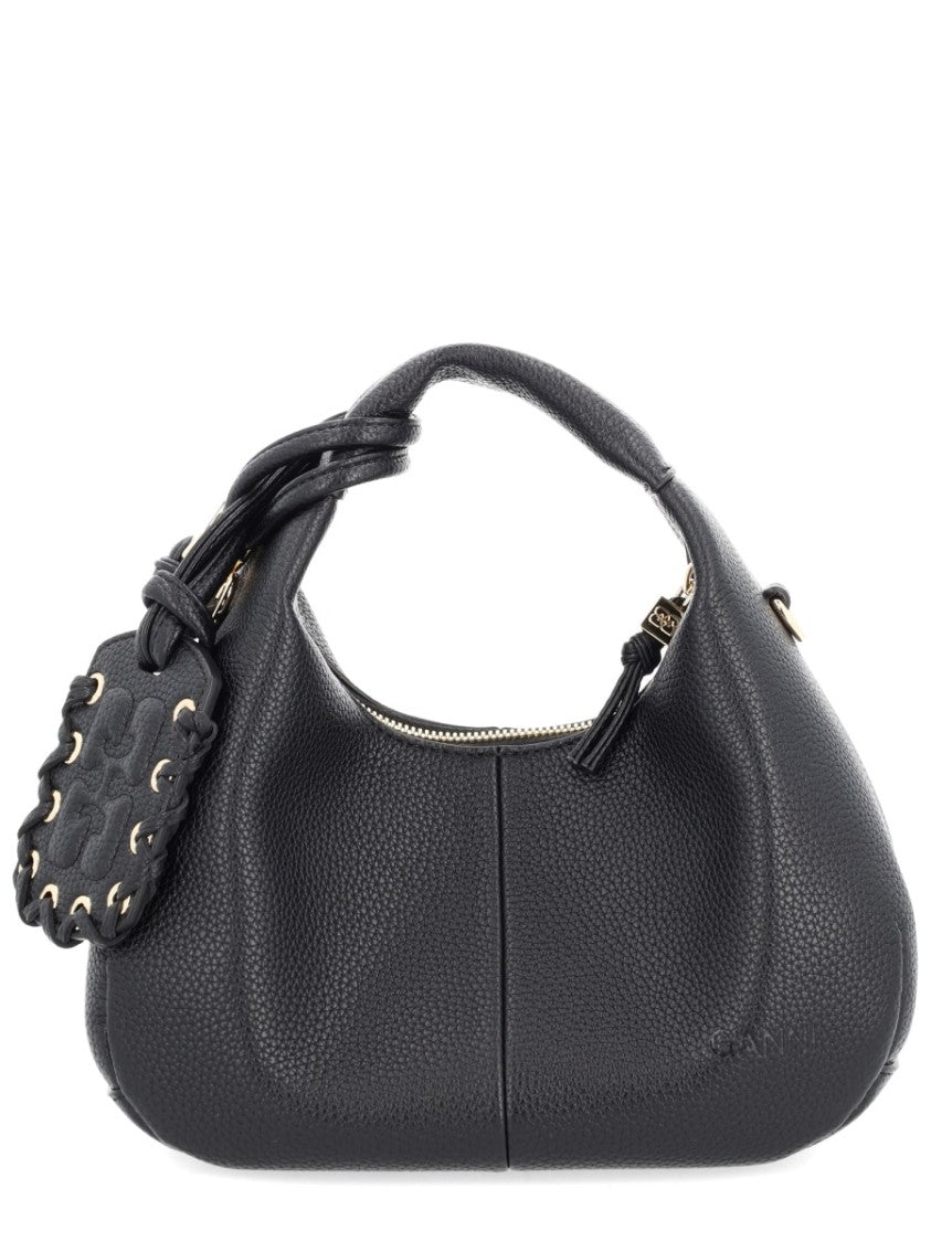 Ganni Textured Black Shoulder Bag