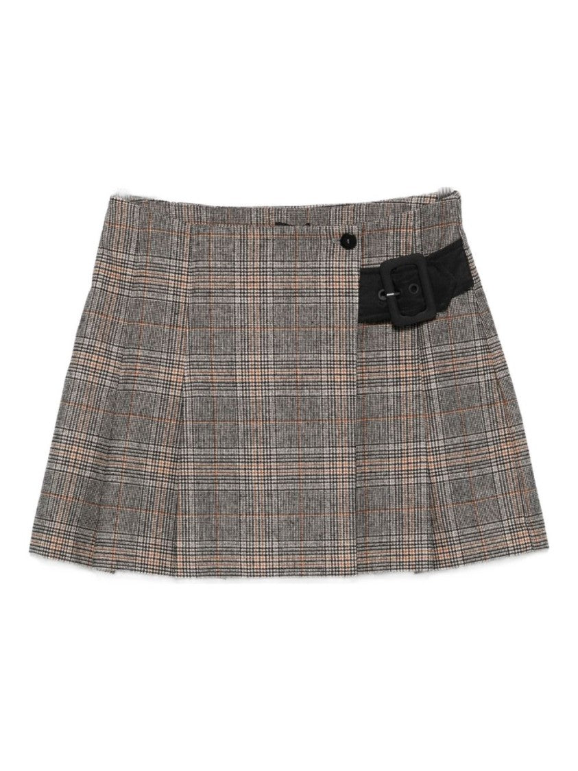 Pinko Beige Plaid Pleated Mini Skirt