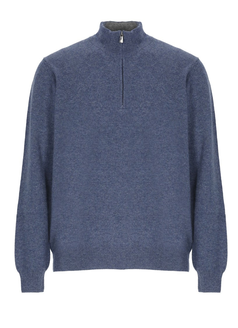 Della Ciana Blue Wool-Blend Zip-Through Knit