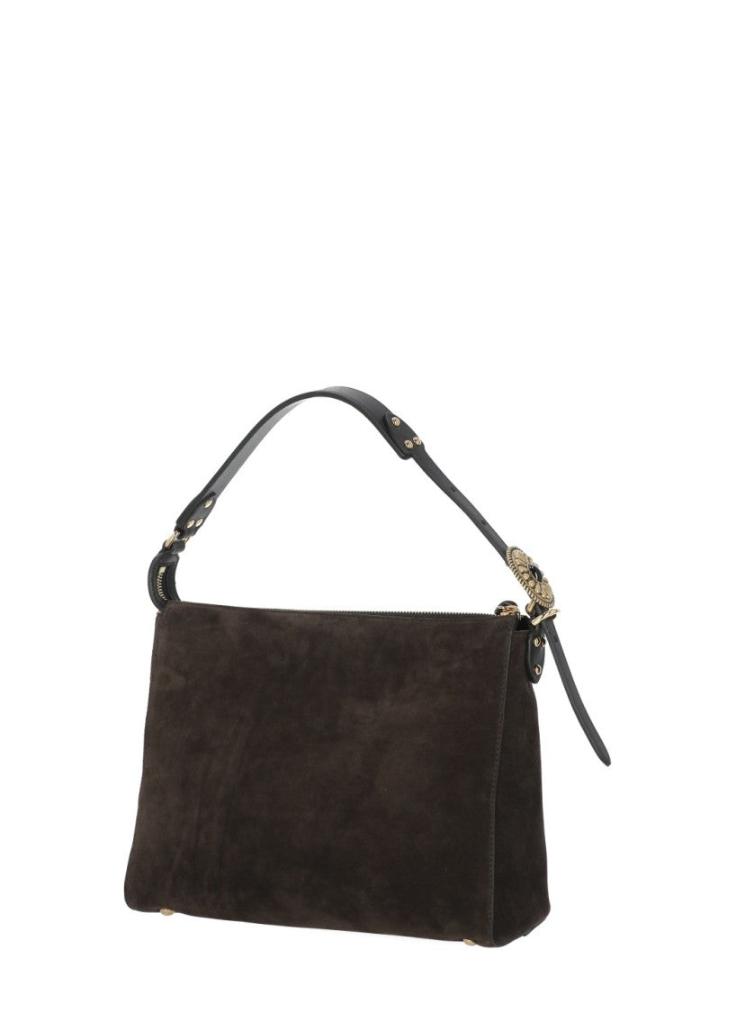 Etro Suede Shoulder Bag With Gold Accents And Adjustable Handle
