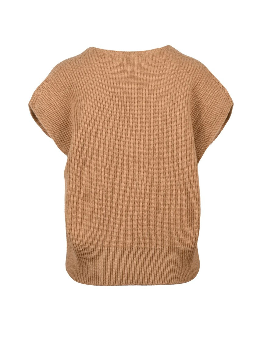 Kangra Beige Ribbed Merino Wool Knit Vest