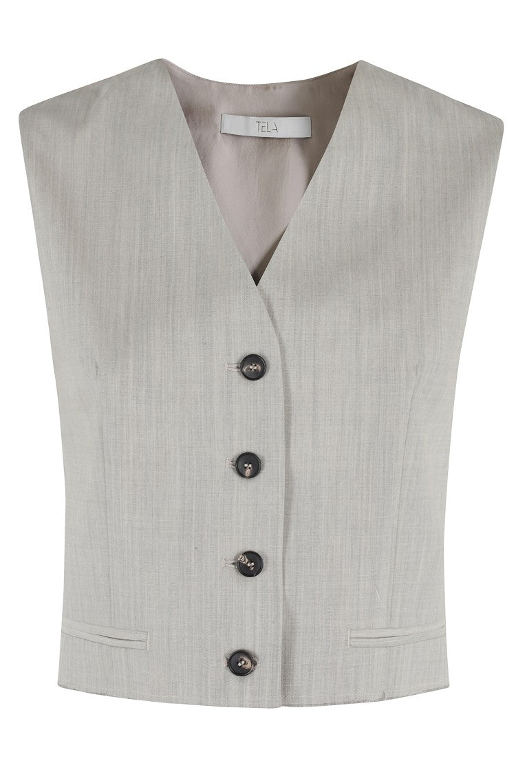 Tela Cement-Textured Sleeveless Gilet With Adjustable Back Closure