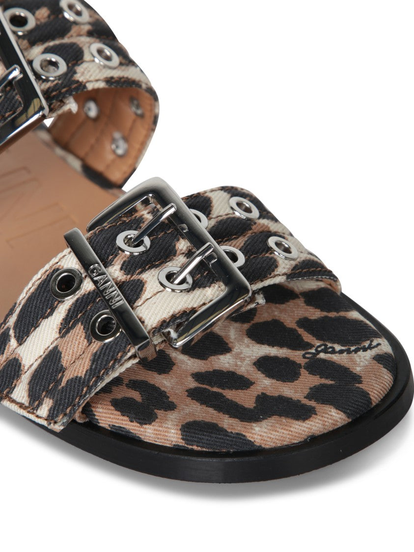 Ganni Leopard Buckle Slide Sandals
