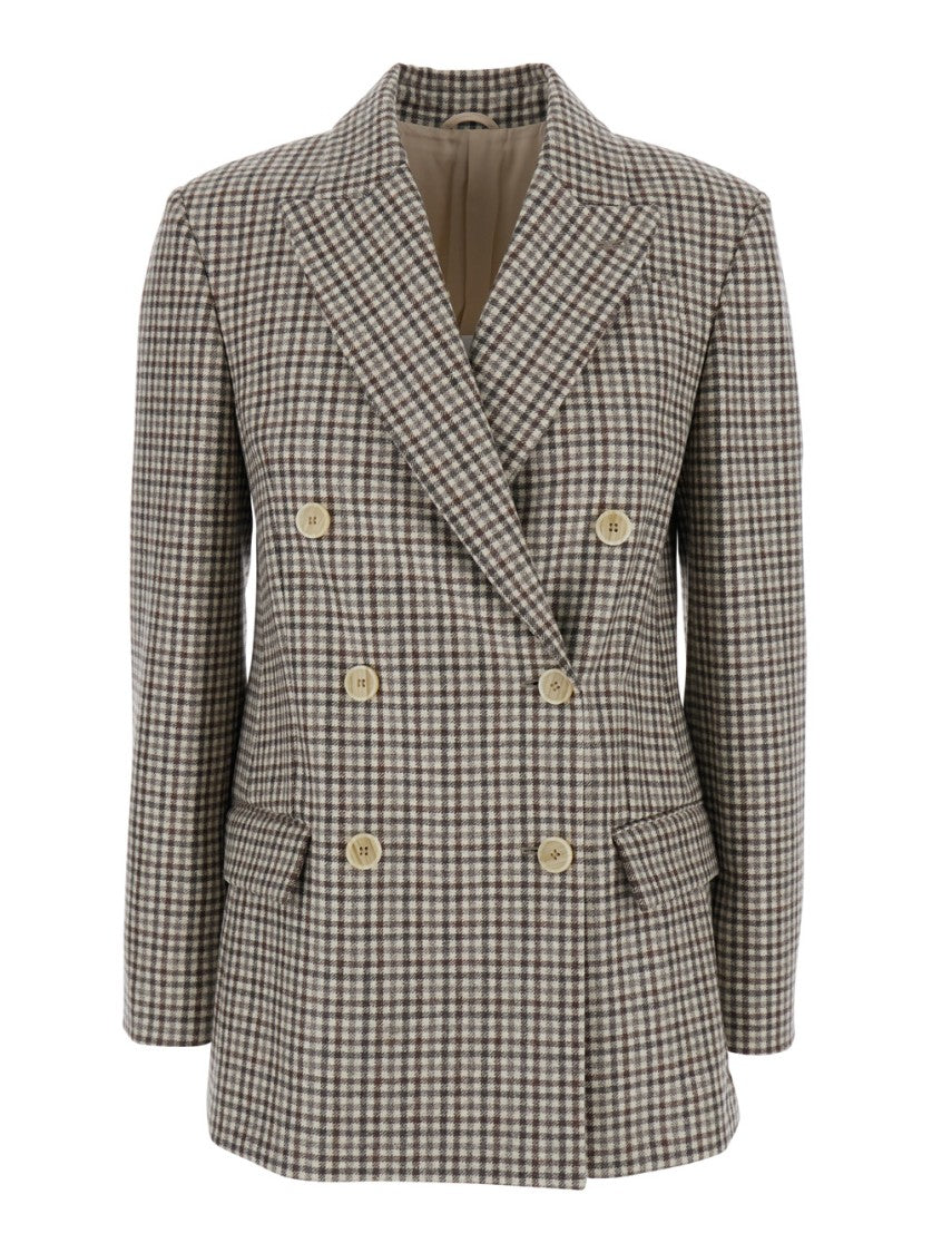 Brunello Cucinelli Beige Double-Breasted Jacket With Peak Revers