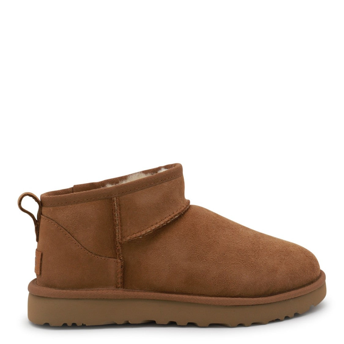 Ugg Ultra Mini Brown Suede Slip-On Boots With Overlock Stitching