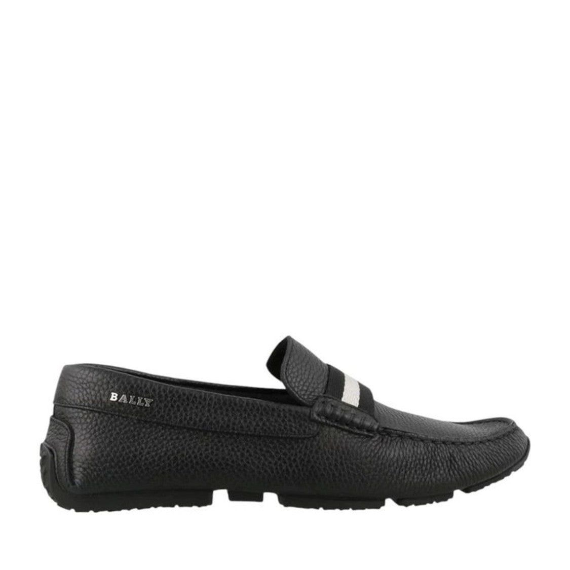 Bally Black Driver Textured Stripe Detail Leather Loafers