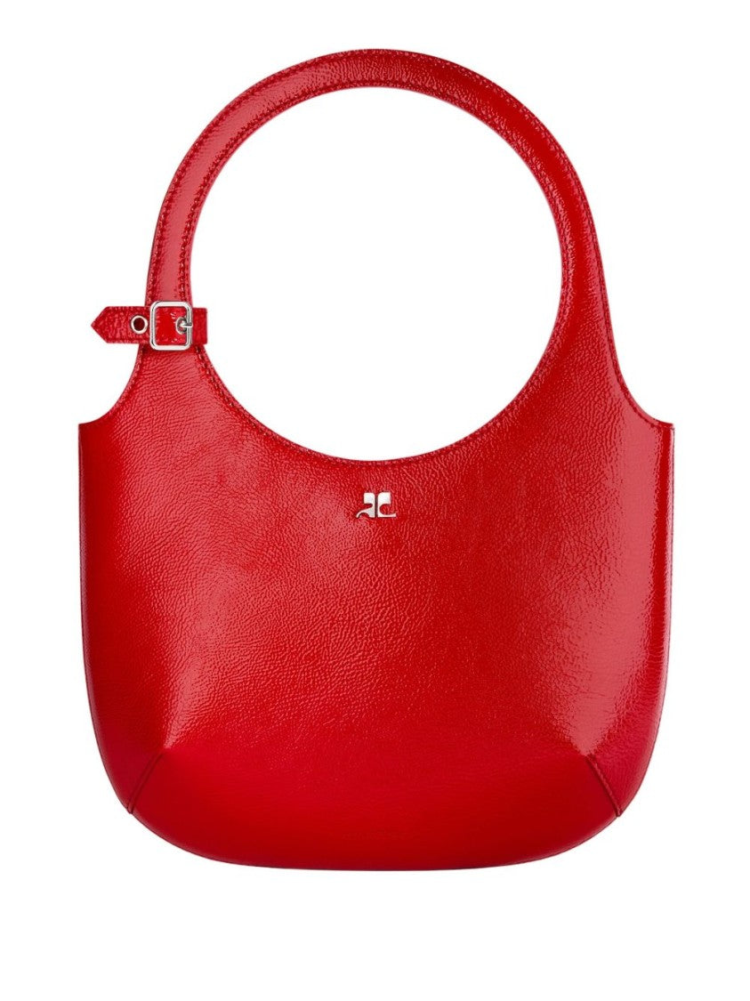 Courrèges Curved Red Handbag In Top Grain Bovine Leather