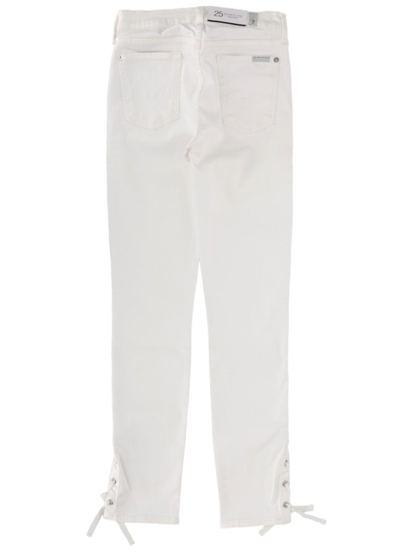 7 For All Mankind Cropped White Jeans With Lace-Up Hem Details