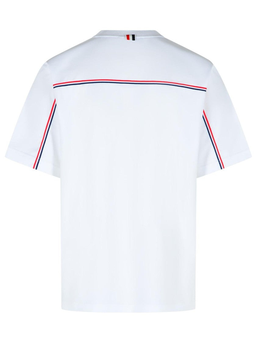 Thom Browne White Cotton T-Shirt With Tricolor Stripe Detail