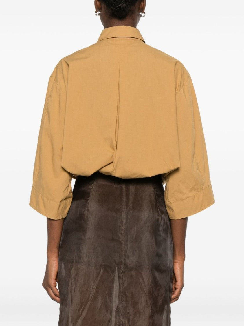 Forte Forte Cropped Beige Cotton Shirt With Tie Detail