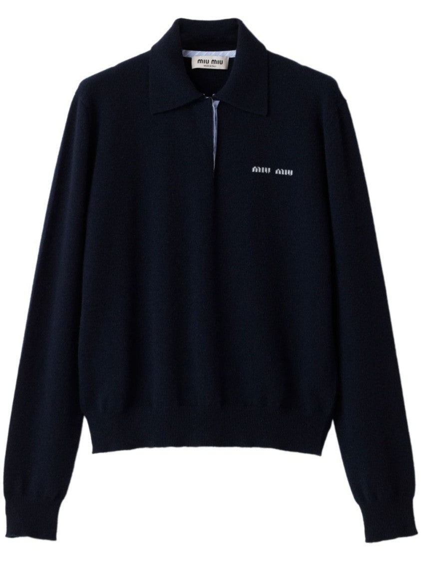 Miu Miu Black Long-Sleeve Half-Zip Polo Shirt