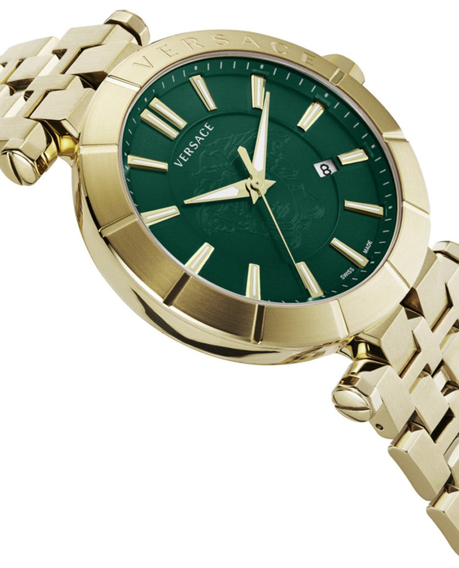 Versace Men's Quartz Watch With Green Dial And Gold-Tone Case