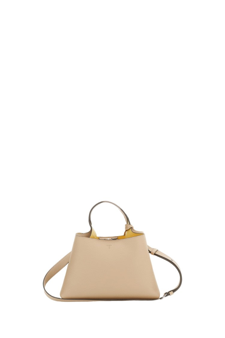 Tod's Structured Beige Leather Top Handle Bag With Versatile Design