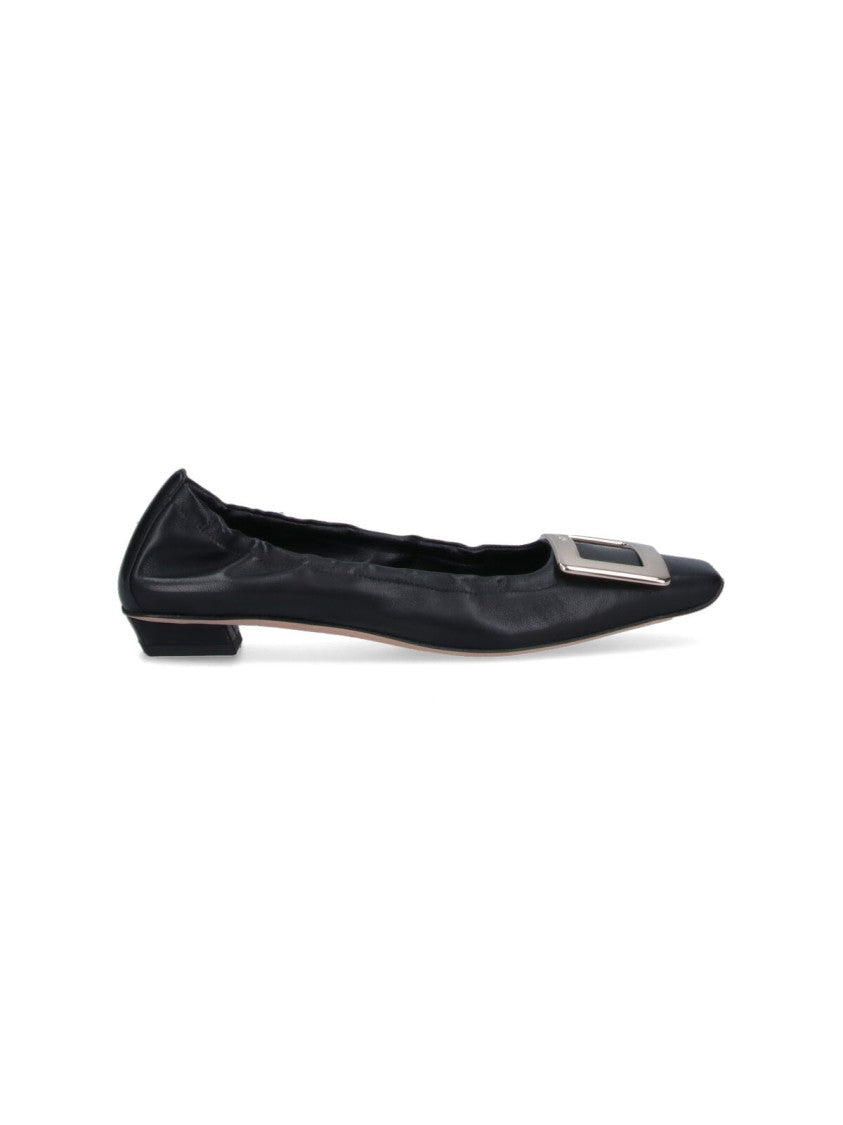 Roger Vivier Square-Toe Ballerine With Draped Detailing And Silver Buckle