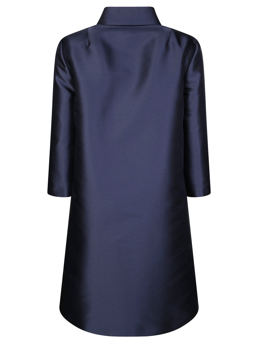 F.It Blue Satin Finish Flared Coat