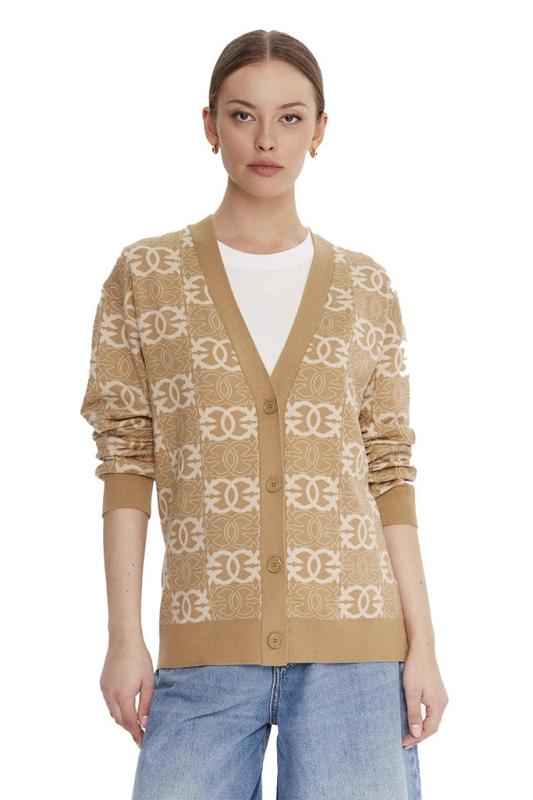 Pinko Camel Monogram Jacquard Viscose-Blend Cardigan