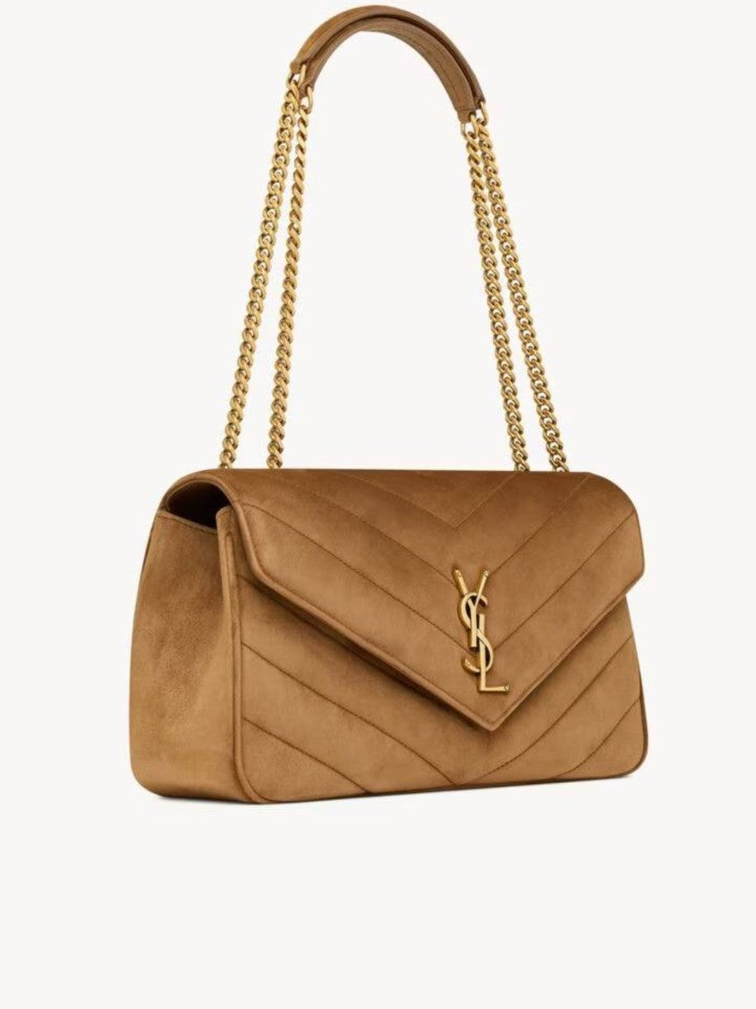 Saint Laurent Loulou M Chevron Quilted Brown Shoulder Bag