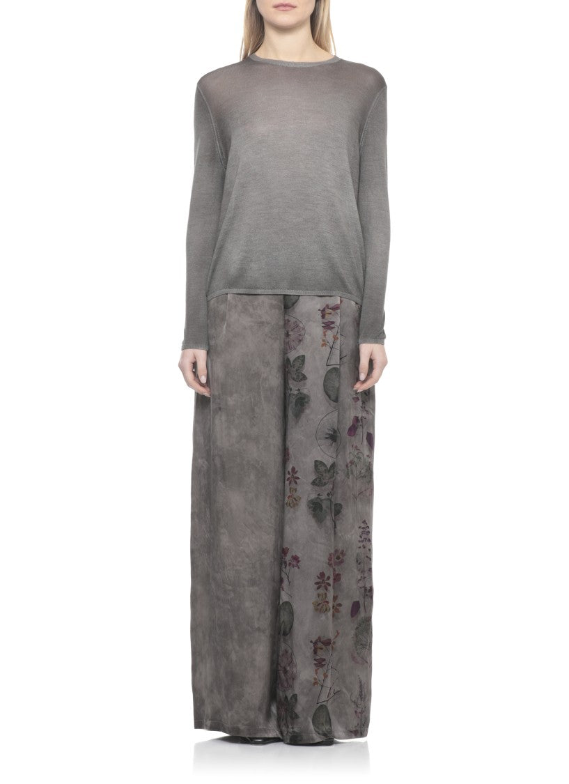 Avant Toi Grey Ribbed Trims Cashmere-Silk Sweater