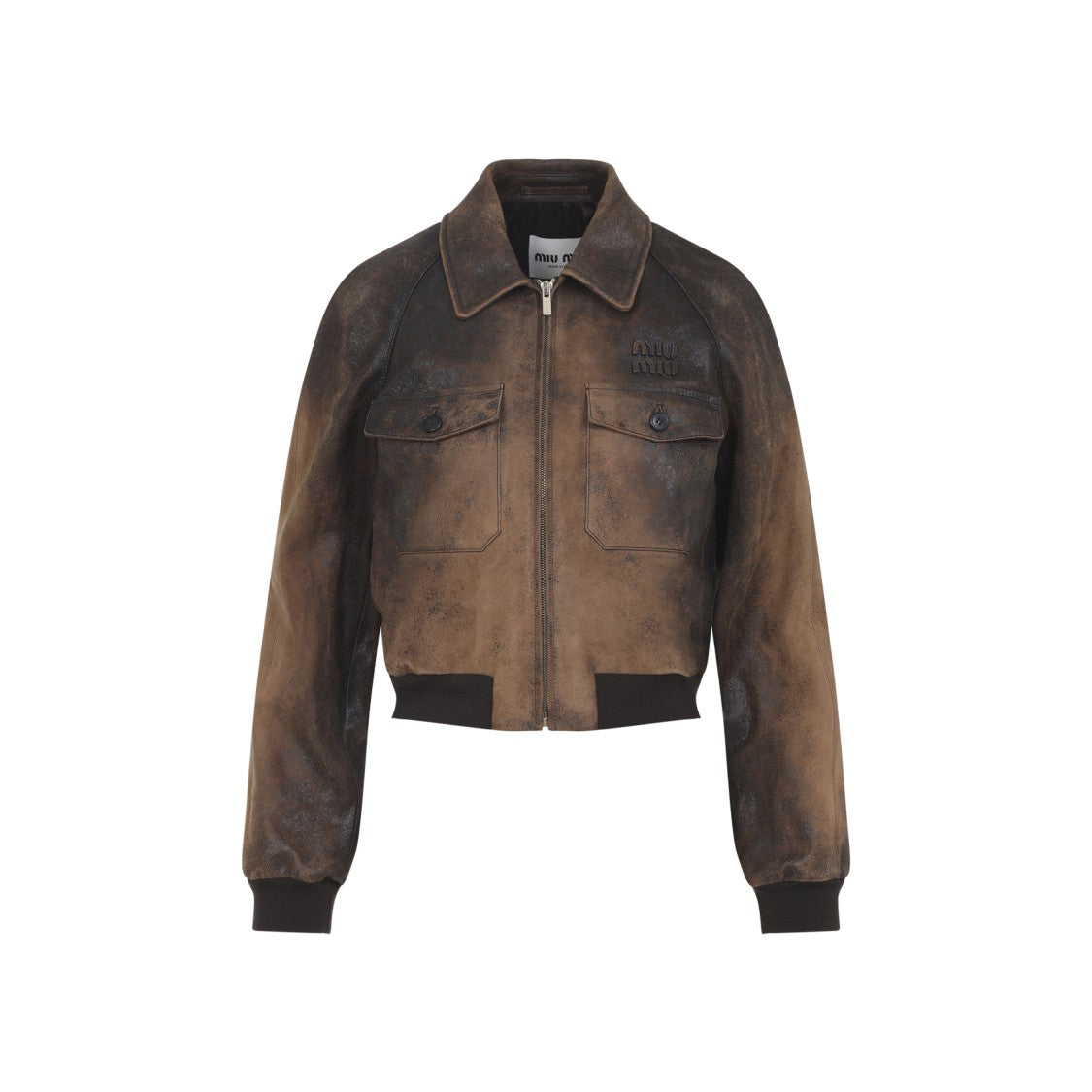 Miu Miu Tailored Lamb Leather Jacket With Distressed Finish