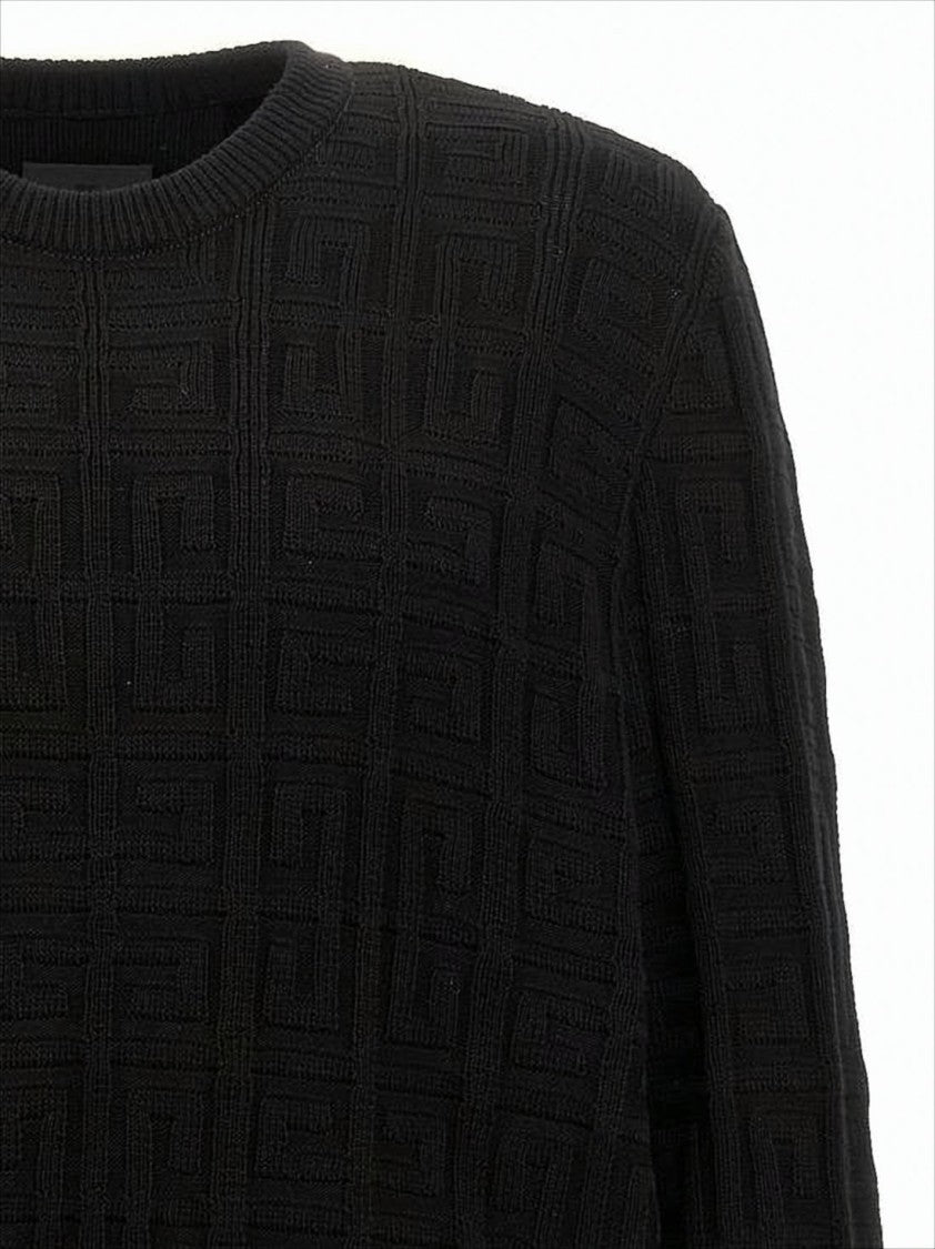 Givenchy Textured Black Knit Sweater With Classic Crew Neckline
