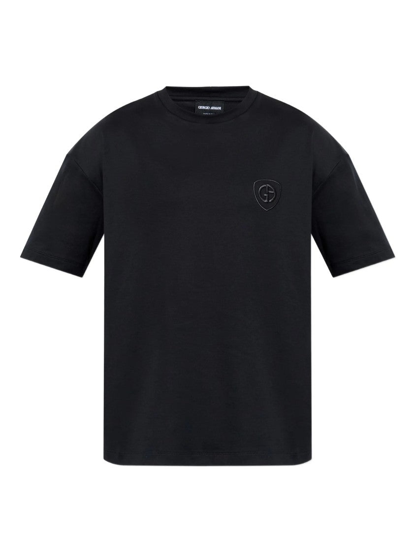 Giorgio Armani Black Relaxed Fit Embroidered Logo T-Shirt