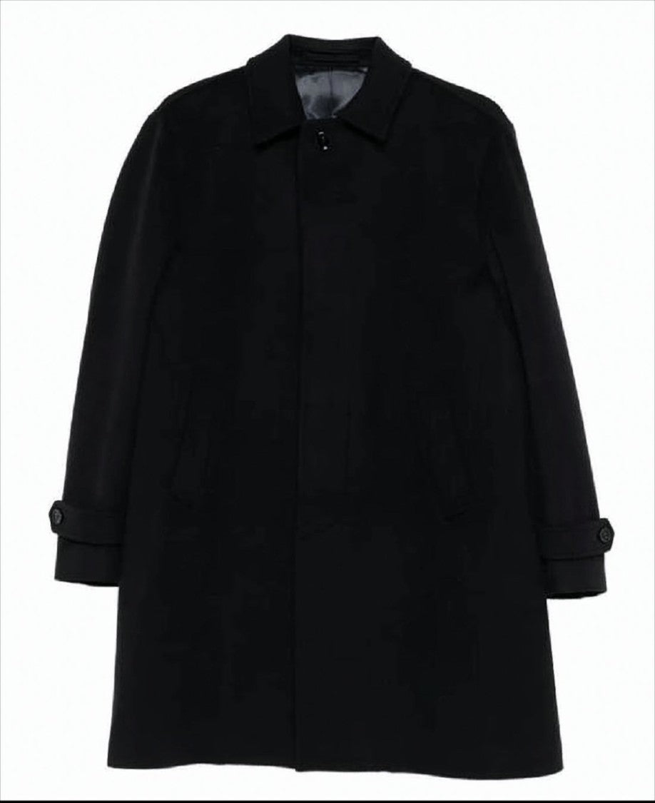 Lardini Black Wool Coat With Classic Collar