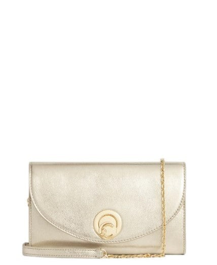 Coccinelle Rectangular Gold Clutch With Removable Chain Strap