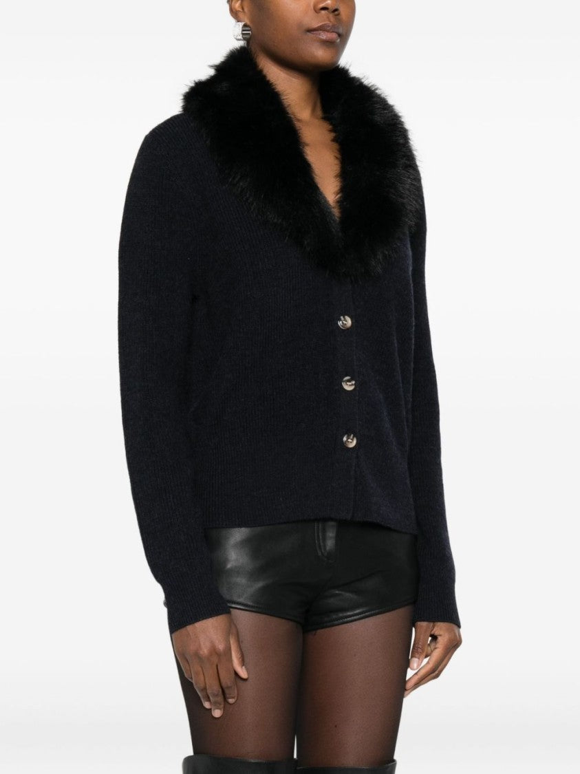 Blugirl Deep V-Neck Sweater With Black Fur Collar
