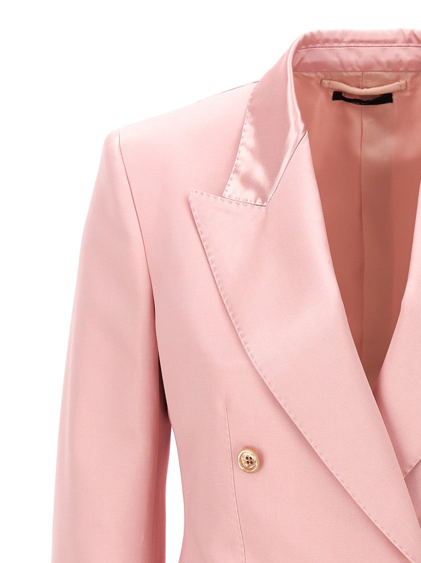Tom Ford Double-Breasted Duchesse Blazer With Tailored Structure And Back Vent