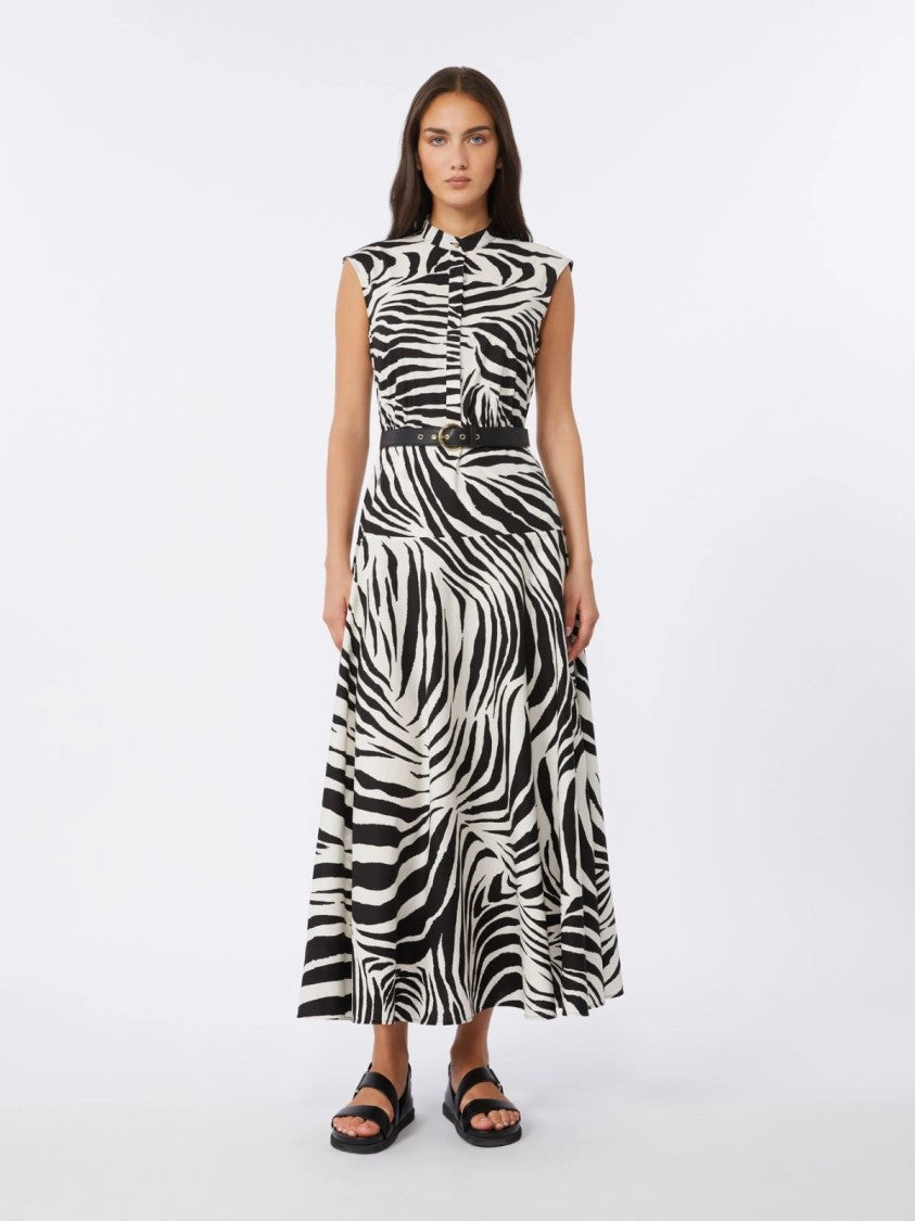 Max Mara Zebra Print Midi Dress With High Collar