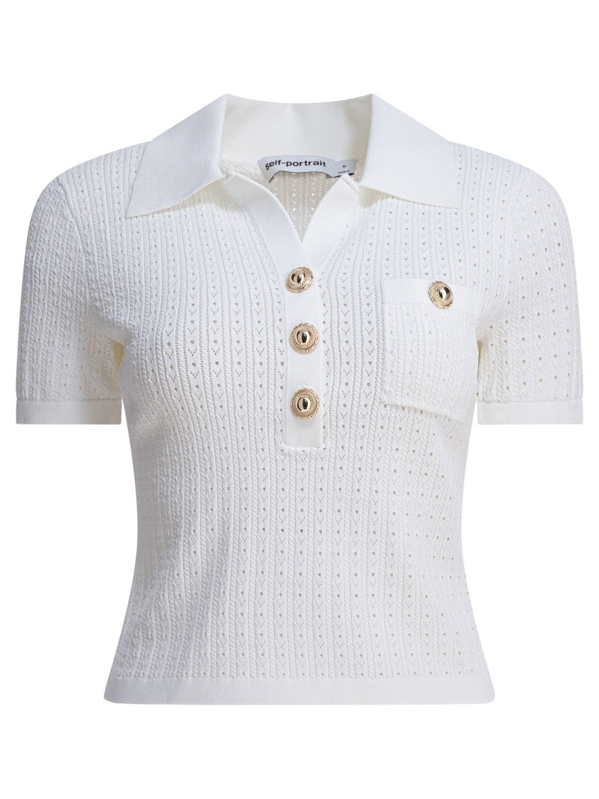 Self-Portrait Pointelle Knit Top With Eyelet Detailing