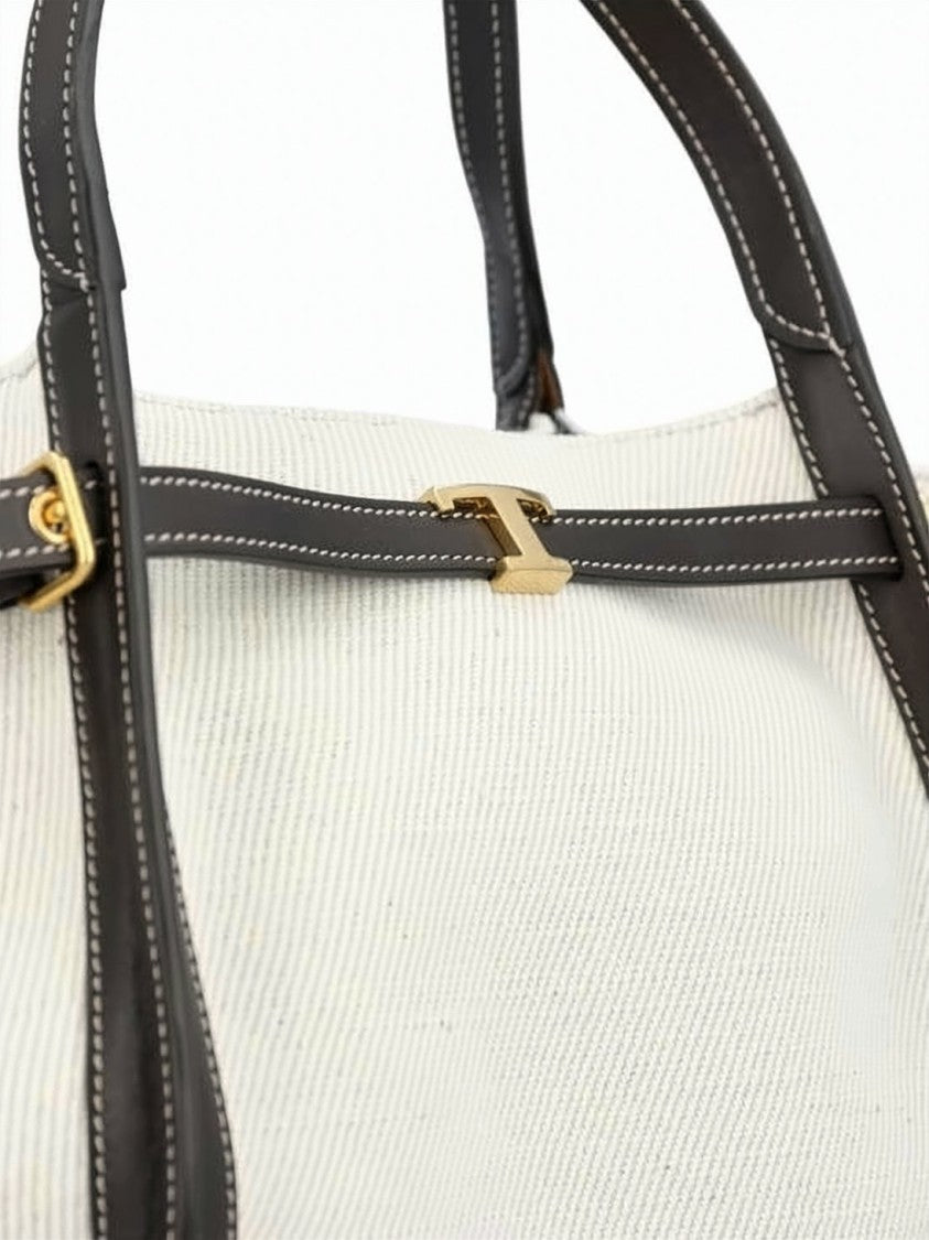 Tod's Cream Linen And Leather Shoulder Bag