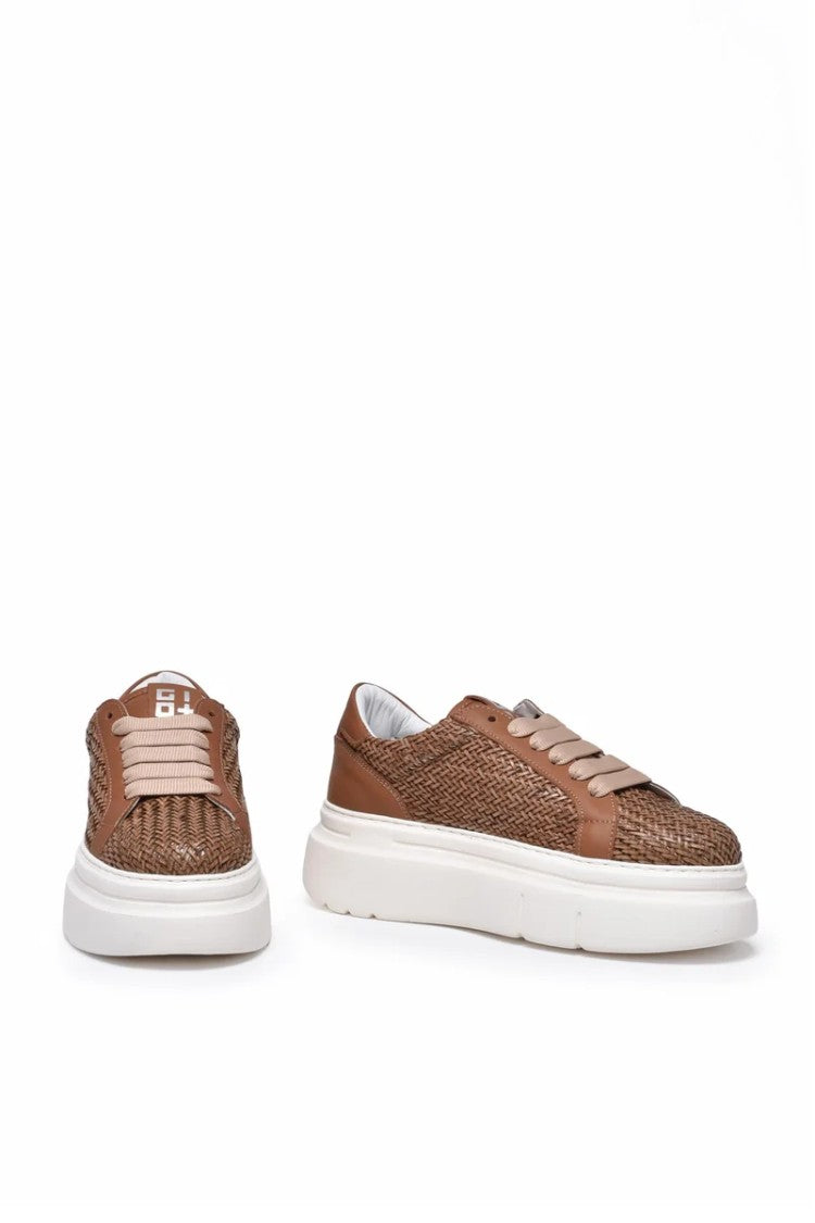 Gio + Leather Wedge Sneakers - Brown