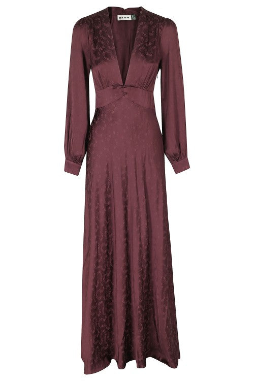 Rixo Wine Viscose Jacquard Asymmetrical Maxi Dress