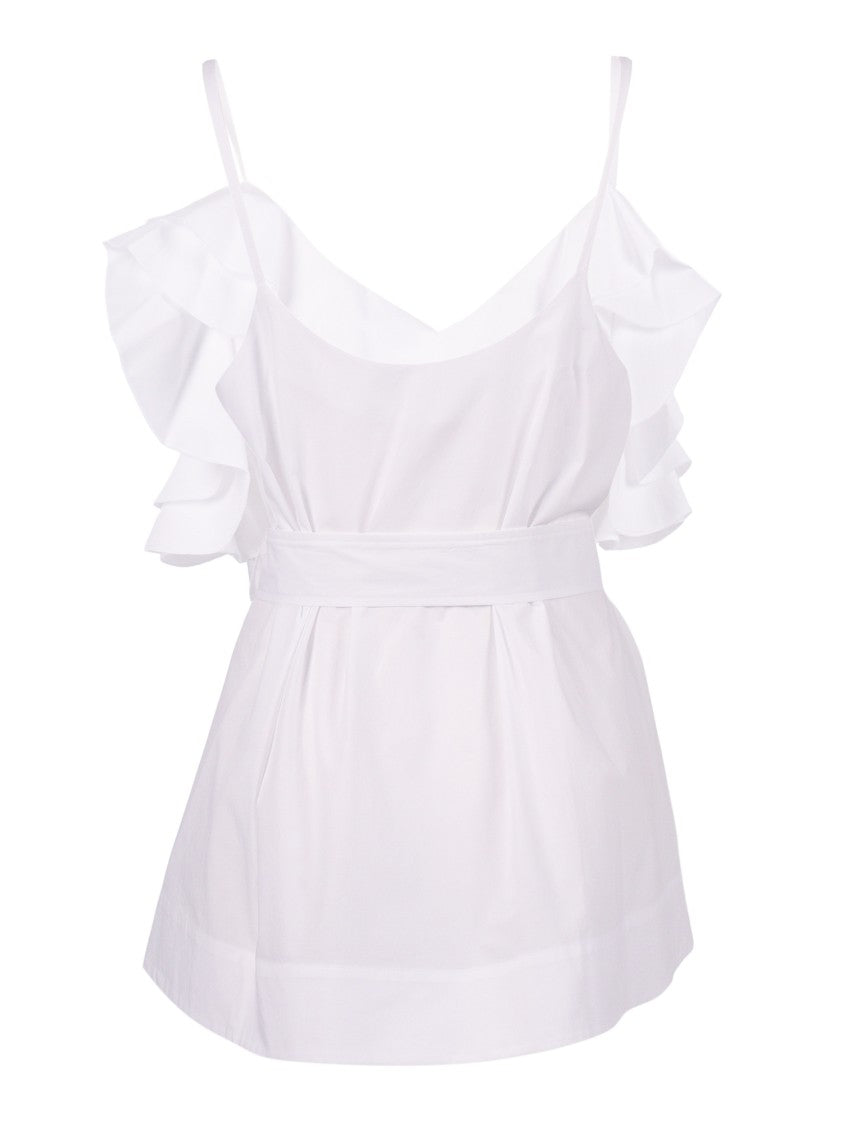P.A.R.O.S.H. White Sleeveless Ruffled Blouse