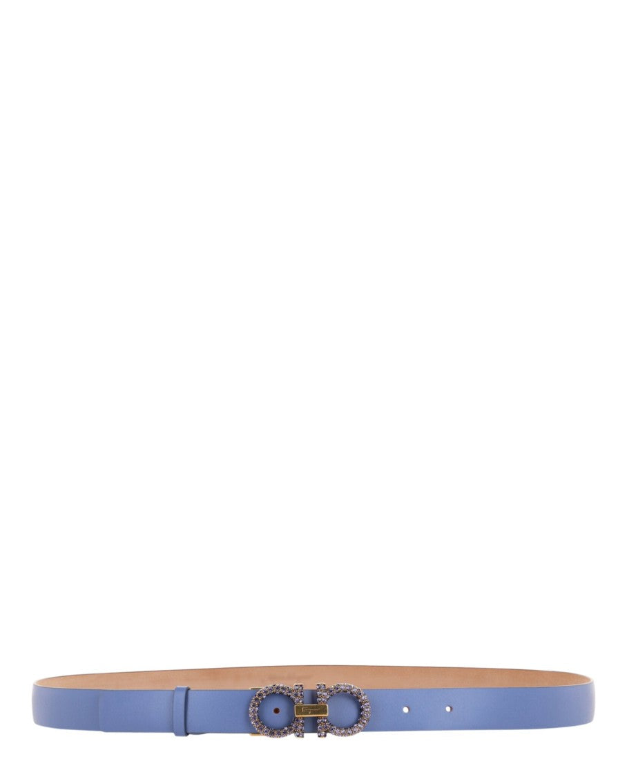 Ferragamo Crystal-Embellished Gancini Leather Belt