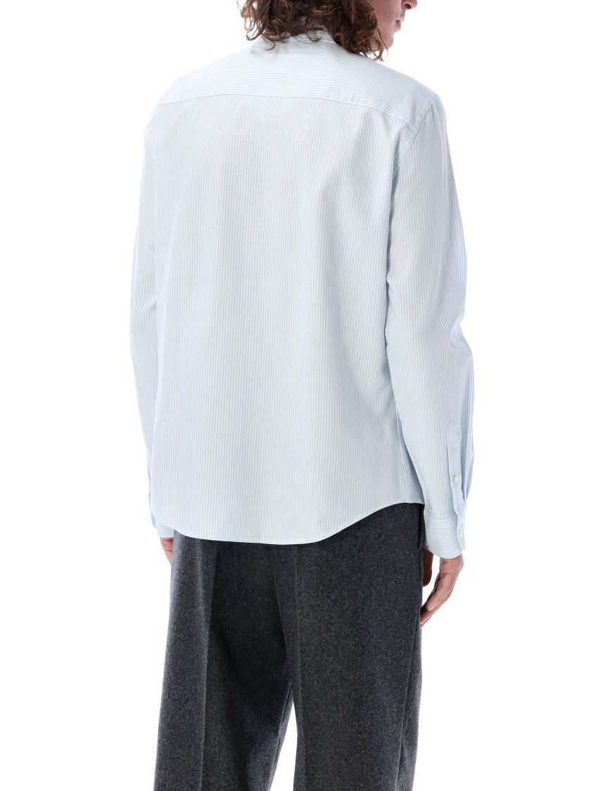 Ami Paris Striped Shirt With Red Embroidered Heart Detail