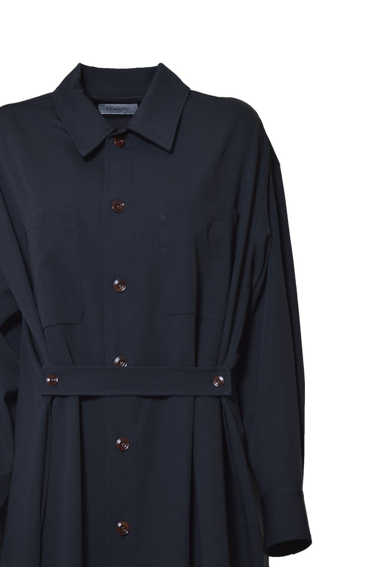 Lemaire Midi Chemisier Dress In Black Wool Lemaire